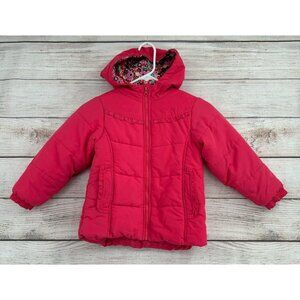 Osh Kosh b'Gosh Floral Hooded Ruffled Puffer Jacket Girl's M 6/8 Pink‎